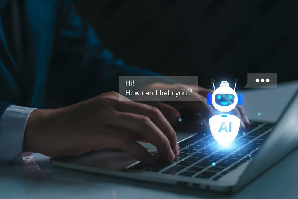 Business development manager using an AI website assistant for engineering inquiries